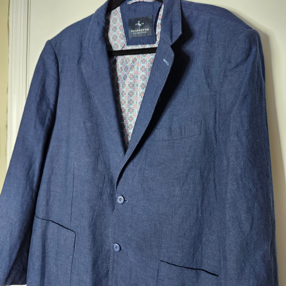 Tailorbyrd Collection Mens Navy Blue Cotton Linen Blend Blazer Sport Coat 44R - Picture 3 of 11